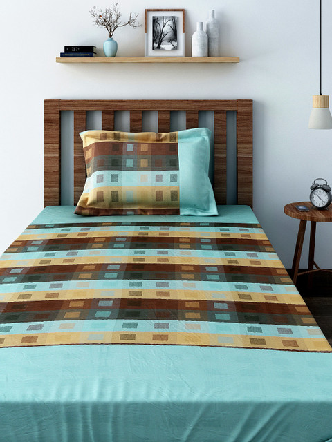 

SWAYAM Green 180 TC Cotton Single Bedsheet with 1 Pillow Cover