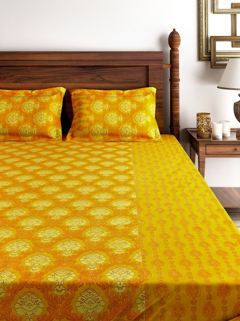 

SWAYAM Yellow 180 TC Cotton Double Bedsheet with 2 Pillow Covers