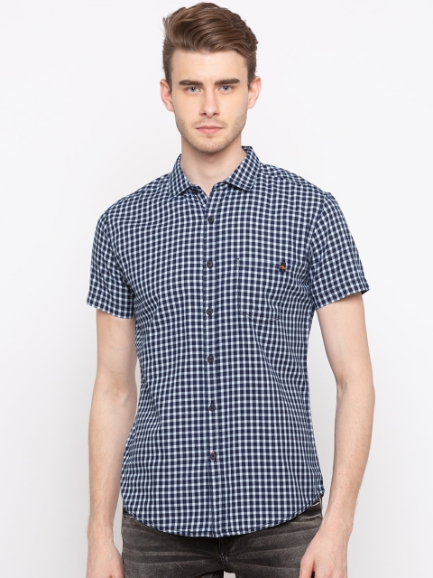 

SPYKAR Men Navy Blue & White Slim Fit Checked Casual Shirt