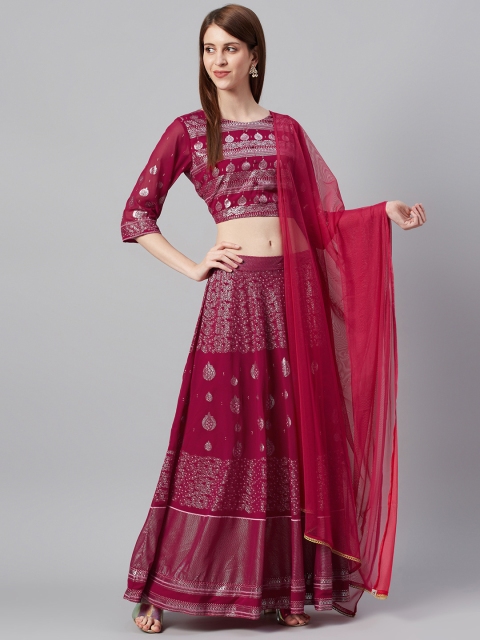 

Juniper Fuchsia & Silver Foil Print Ready to Wear Lehenga & Blouse with Dupatta
