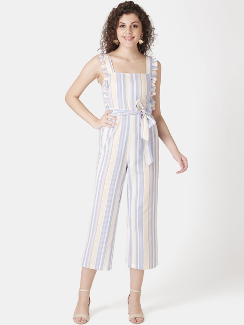 

DIVA WALK EXCLUSIVE Women Blue & Yellow Striped Capri Jumpsuit