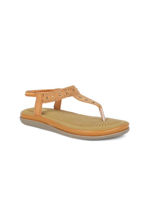 

Bata Women Brown Embellished PU T-Strap Flats