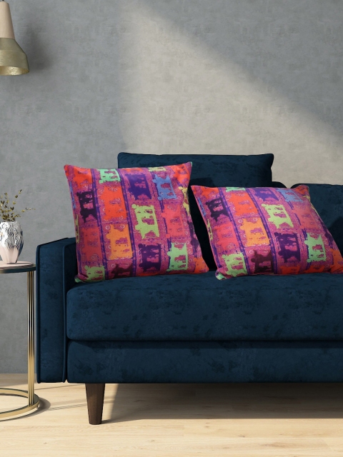 

Aura Pink & Blue Set of 2 Quirky Print Square Cushion Covers