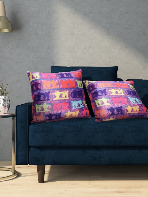

Aura Multicoloured Set of 2 Quirky Print Square Cushion Covers, Multi