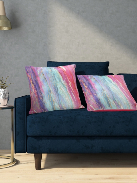 

Aura Pink & Blue Set of 2 Abstract Print Square Cushion Covers