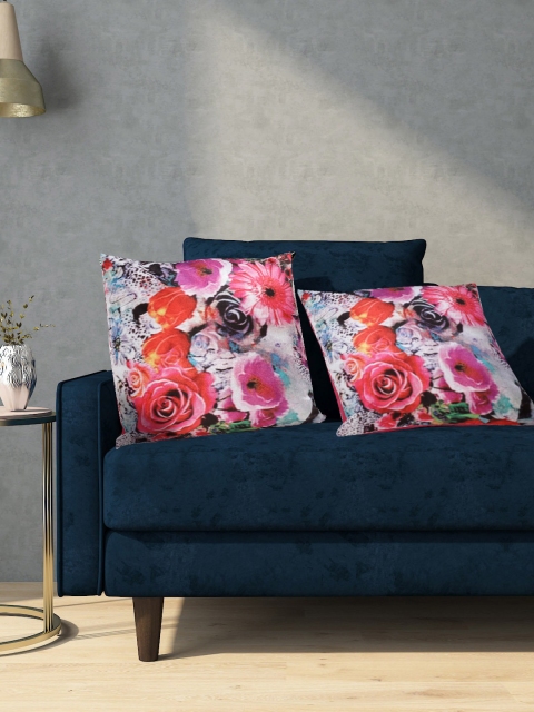 

Aura Pink & White Set of 2 Floral Print Square Cushion Covers