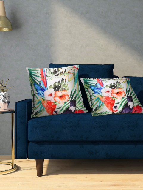 

Aura White & Green Set of 2 Floral Print Square Cushion Covers