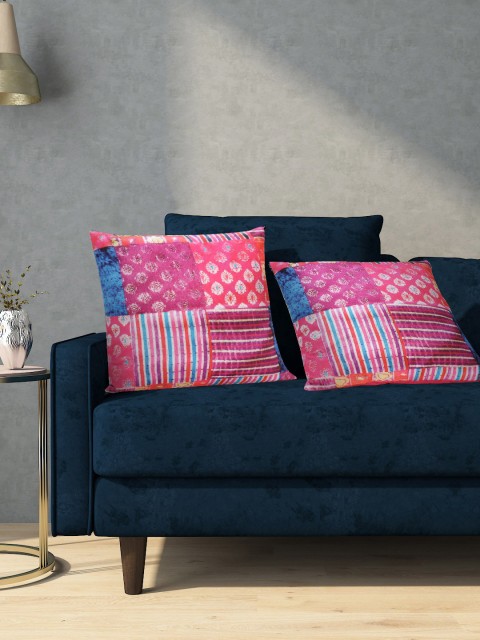 

Aura Pink & Blue Set of 2 Ethnic Motifs Print Square Cushion Covers