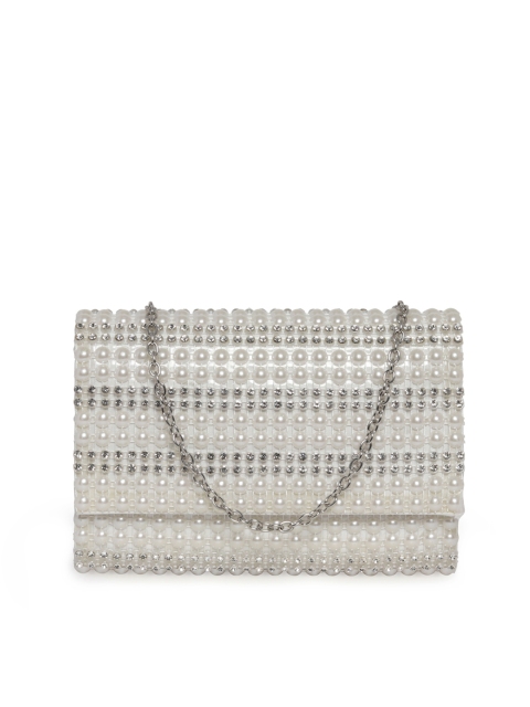 

ALDO Women Silver-Toned Rhinestone Embellished Purse Clutch