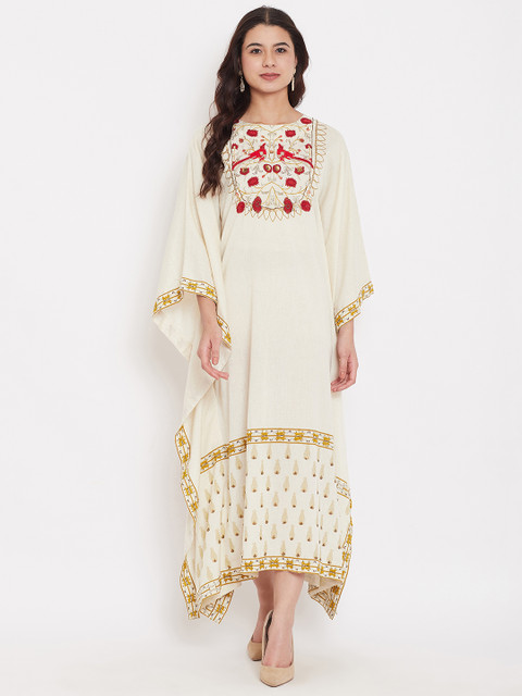 

The Kaftan Company Women Cream-Coloured Embellished Kaftan Dress