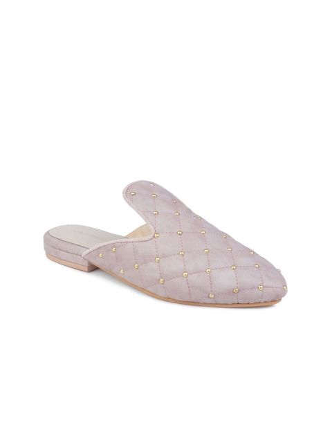 

London Rag Women Peach-Coloured Embellished PU Mules