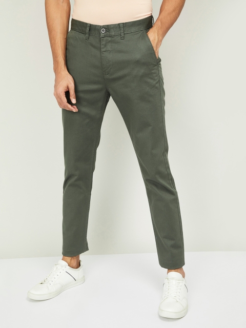 

CODE by Lifestyle Men Olive Green Slim Fit Solid Chinos