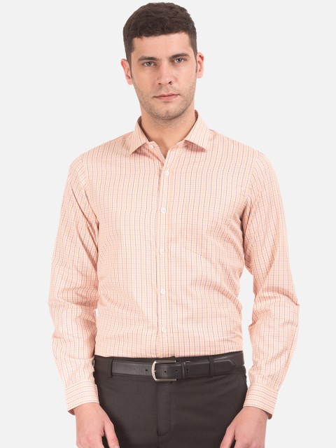 

Excalibur Men Orange Slim Fit Checked Formal Shirt