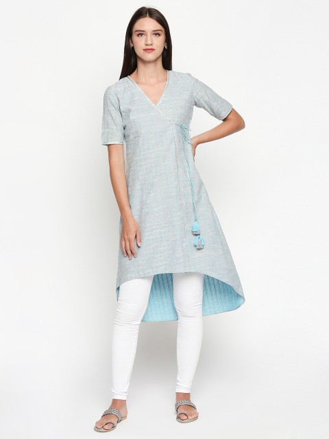 

Lobaanya Women Grey & Blue Embroidered A-Line Kurta