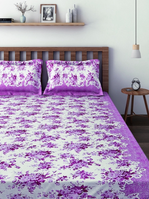 

SWAYAM Sparkle Off-White & Purple Cotton Double 120 TC Bedsheet with 2 Pillow Covers