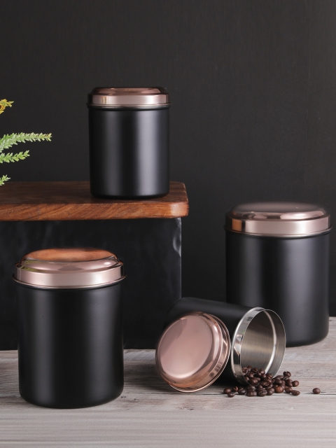 

Jensons Set of 4 Black & Gold-Toned Progetto Series Stainless Steel Matte Canister with Lid