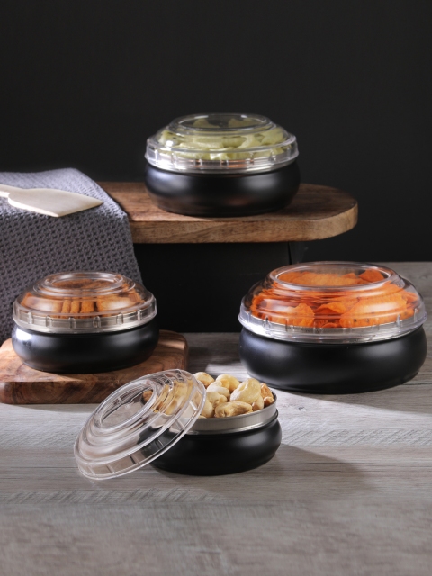 

Jensons Set of 4 Black & Gold-Toned Solid Progetto Series Stainless Steel Canister with Lid