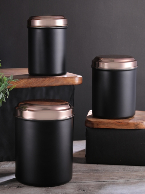 

Jensons Set of 3 Black & Copper-Toned Solid Progetto Series Stainless Steel Matte Canister with Lid