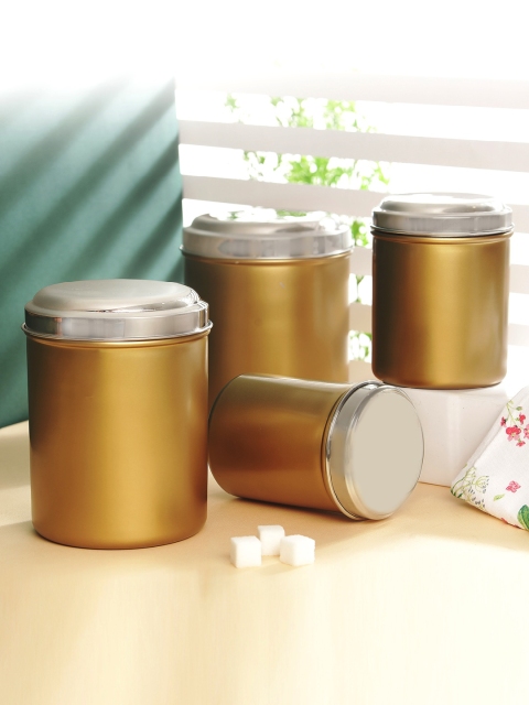 

Jensons Set of 8 Gold-Toned & Steel-Toned Solid Progetto Series Stainless Steel Canister with Lid
