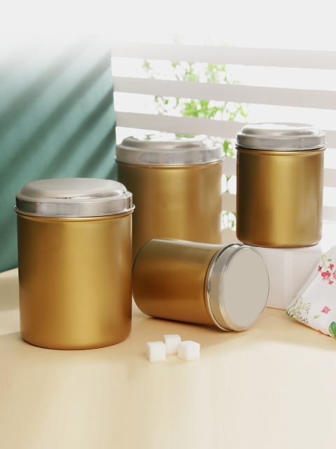 

Jensons Set of 16 Gold-Toned & Steel-Toned Solid Progetto Series Stainless Steel Canister with Lid
