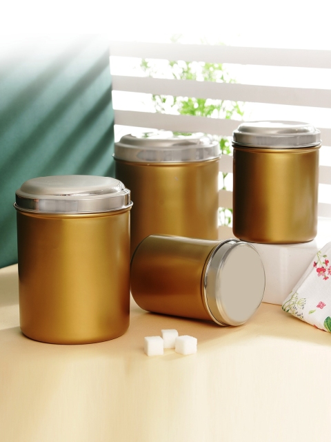 

Jensons Set of 4 Gold-Toned & Steel-Toned Solid Progetto Series Stainless Steel Canister with Lid