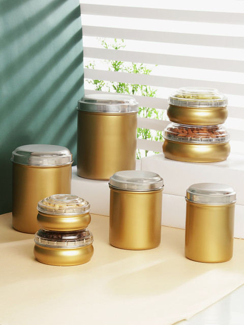 

Jensons Set of 8 Solid Progetto Series Stainless Steel Canister with Lid, Gold