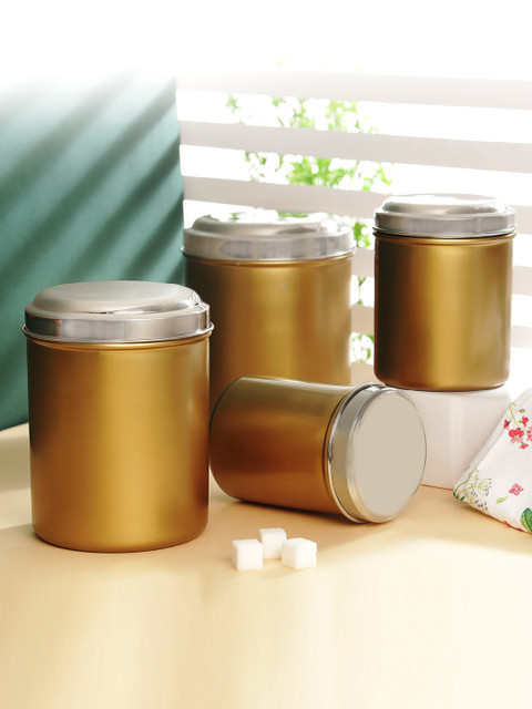 

Jensons Set of 12 Gold-Toned & Steel-Toned Solid Progetto Series Stainless Steel Canister with Lid