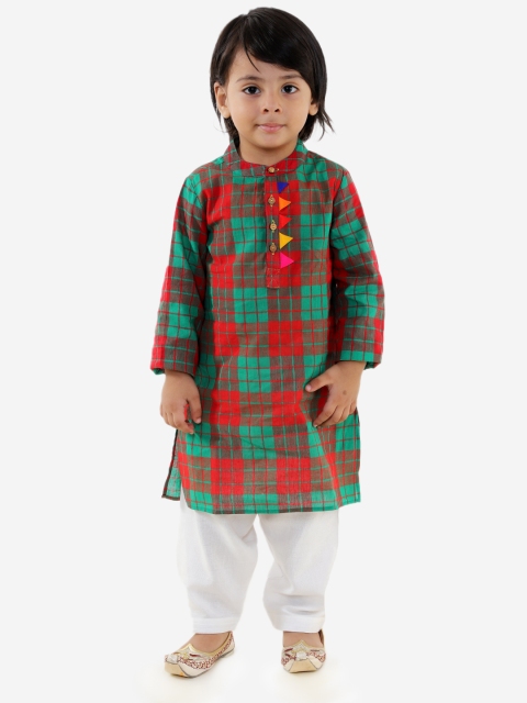 

Lil Peacock Boys Red & White Printed Kurta with Pyjamas