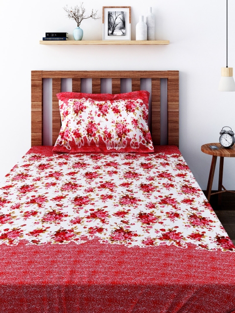 

SWAYAM Sparkle White & Red Cotton Single 120 TC Bedsheet with 1 Pillow Cover