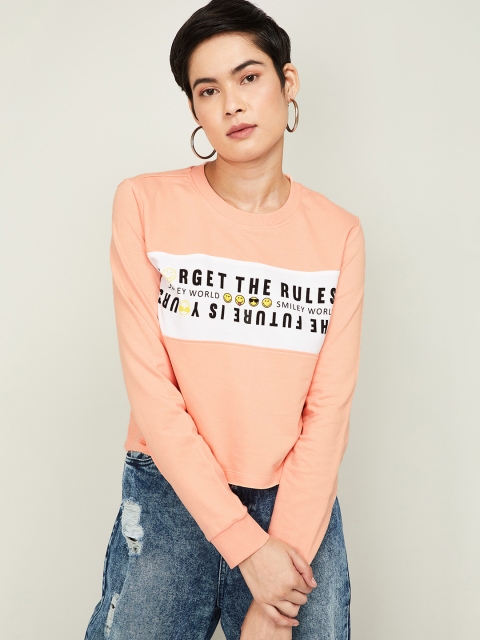 

Smiley World Women Peach-Coloured Printed Sweatshirt