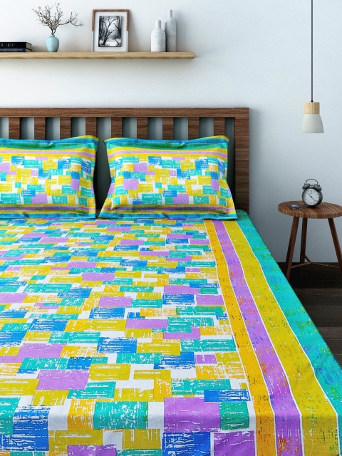 

SWAYAM Sparkle Multicoloured Cotton Double Bedsheet with 2 Pillow Covers, Multi