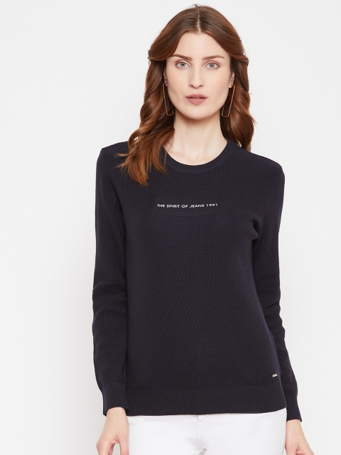 

Octave Women Navy Blue Self-Design Waffle Knit Sweater
