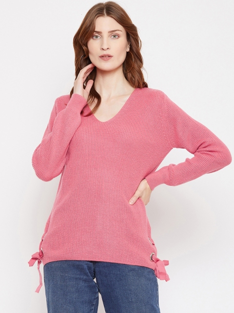 

Octave Women Rose Pink Solid Pullover Sweater