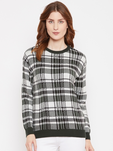 

Octave Women Olive Green & White Checked Pullover Sweater