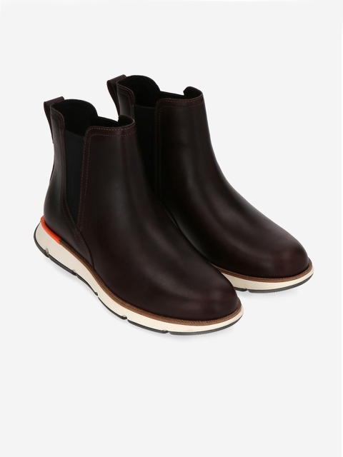 

Cole Haan Women Brown Solid Leather High-Top Flat Boots