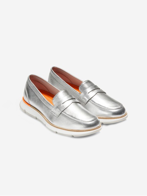 

Cole Haan Women Silver-Toned Textured Leather Loafers