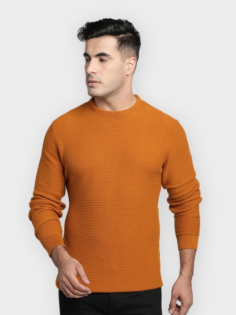 

Red Tape Men Mustard Yellow Self Design Pullover Sweater
