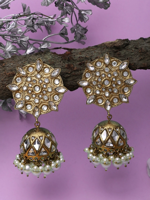 

Mali Fionna Gold-Toned Floral Jhumkas