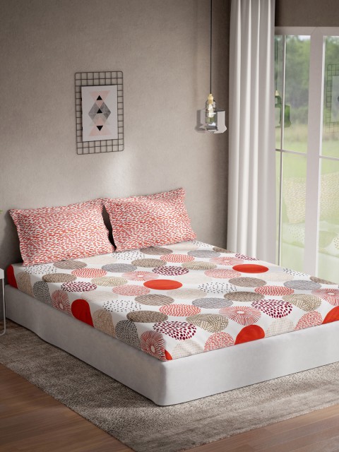 

DDecor Unisex Red Geometric 140TC Live Beautiful 1 Queen Bedsheet with 2 Pillow Covers