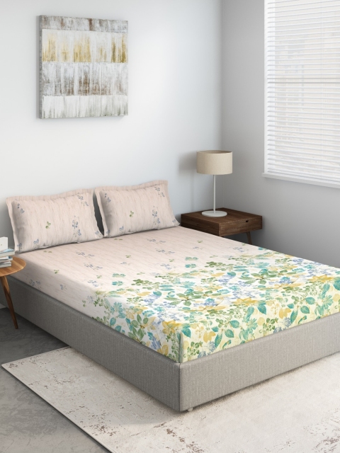 

DDecor Green & Pink Floral 140 TC Cotton 1 King Bedsheet with 2 Pillow Covers
