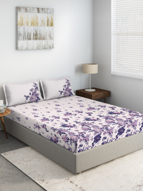 

DDecor Off-White & Blue Floral 140 TC 1 Double King Bedsheet with 2 Pillow Covers
