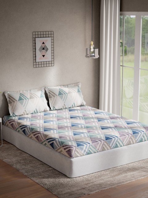 

DDecor Blue & Grey Floral Print 140 TC Cotton King Bedsheet with two Pillow Covers