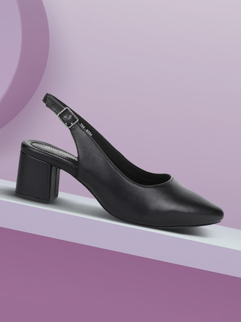 

Hush Puppies Women Black Solid Leather Pumps