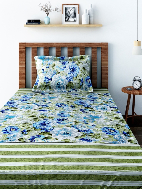 

SWAYAM Veda Blue 144 TC Cotton Single Bedsheet with 1 Pillow Cover