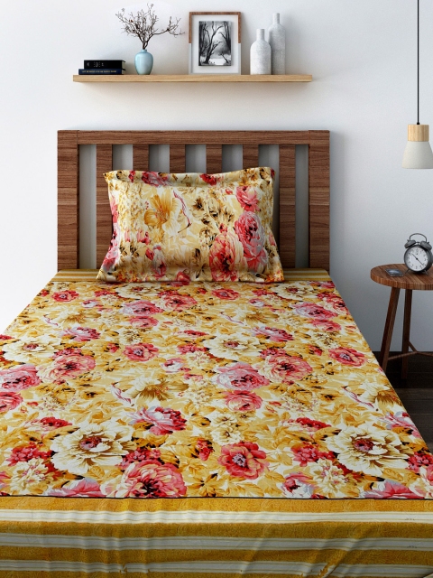 

SWAYAM Veda Yellow Cotton Single Bedsheet 144TC with 1 Pillow Cover
