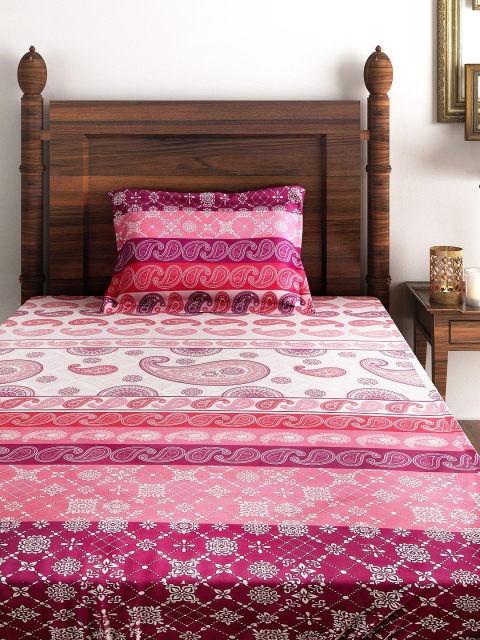 

SWAYAM Veda Pink & White Single Bedsheet 144TC with 1 Pillow Cover