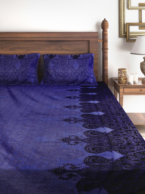 

SWAYAM Blue 180 TC Cotton Double Bedsheet with 2 Pillow Covers