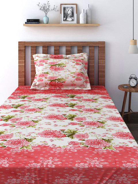 

SWAYAM Zinnia Pink 180 TC Single Bedsheet with 1 Pillow Cover