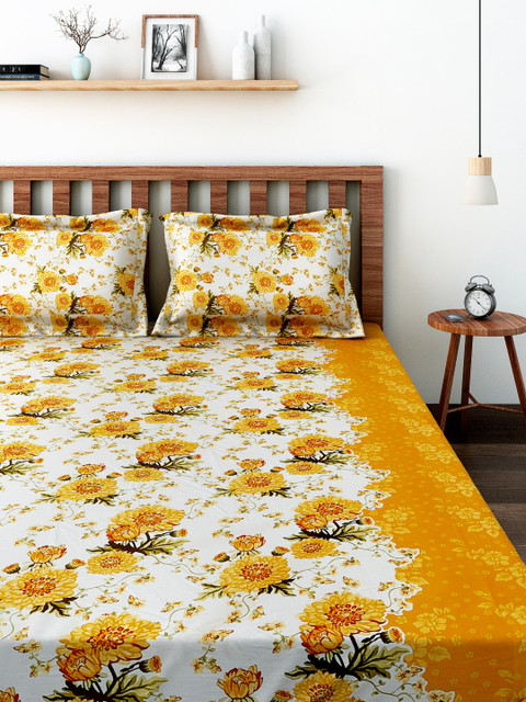 

SWAYAM Yellow 210 TC Cotton Double Bedsheet with 2 Pillow Covers