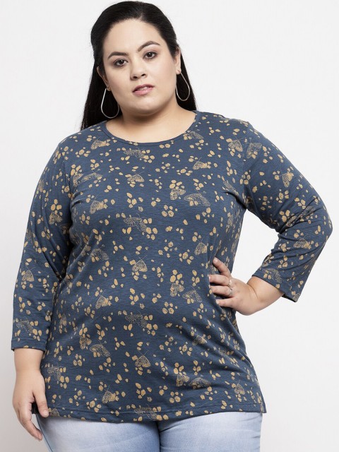 

plusS Women Navy Blue Floral Printed Top